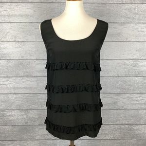 NWT Halogen 100% Silk Black Ruffle Tank